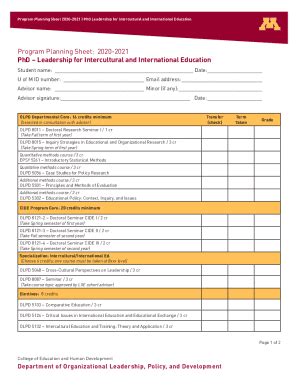 Fillable Online Program Planning Sheet 2020 2021 PhD CEHD UMN