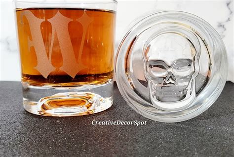 Personalized Skull Whiskey Glass Hand Etched Customized Skull Glass