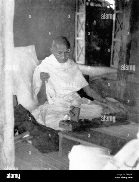 Mahatma Gandhi Spinning In His Hut At Sevagram Ashram 1940 NO MR