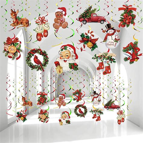 Pcs Christmas Hanging Swirl Decorations Snowman Elk Santa Deer Xmas