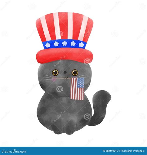 Happy 4th Of July Cute Cat Vector Illustration Stock Vector