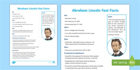 Printable Abraham Lincoln Fact File Resources Twinkl