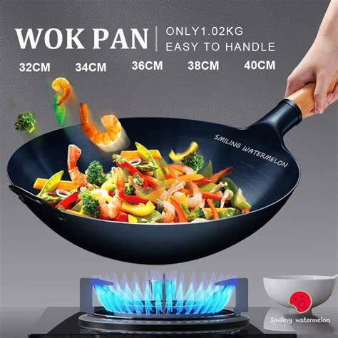 Kawali Non Stick Wok Pan Carbon Steel Heavy Duty Non With Cover Frying