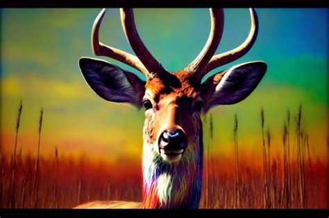 Premium AI Image | A Painting Of A Deer With Large Horns