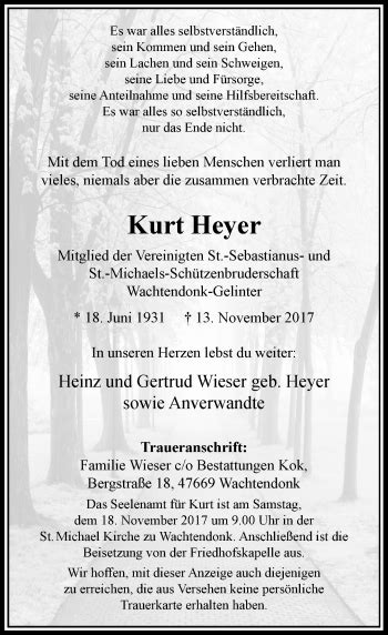 Alle Traueranzeigen für Kurt Heyer trauer rp online de