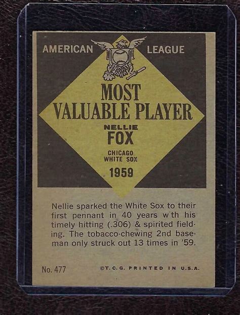 1961 Topps Baseball Card 477 Nellie Fox MVP Chicago White Sox HOF