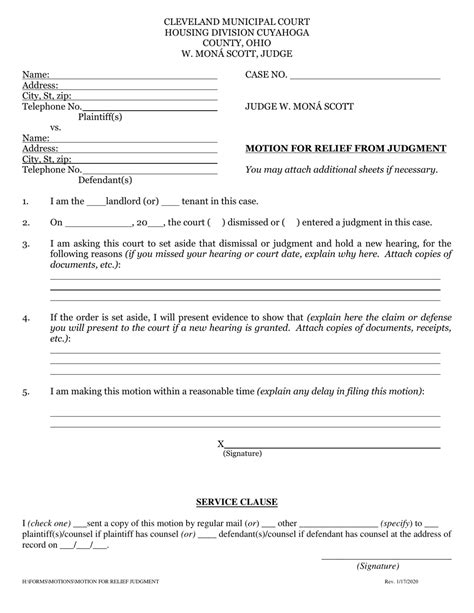 Cuyahoga County Ohio Motion For Relief From Judgment Fill Out Sign