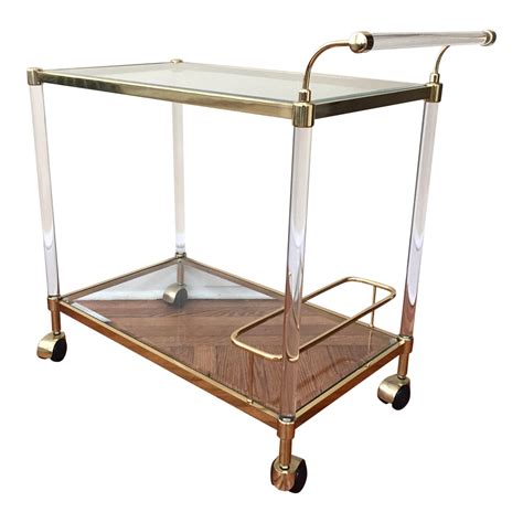 Modern Brass & Lucite Bar Cart | Chairish