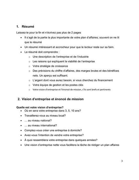 Model De Plan D Affaires Doc Pdf Page Sur