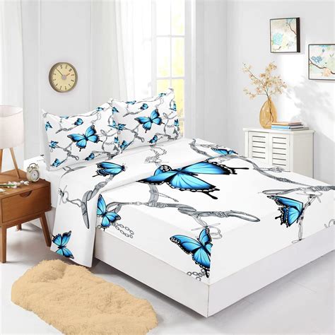 Cvhouse Butterfly Fitted Sheet Queen Sizebutterfly Bedding Setcolorful Butterfly