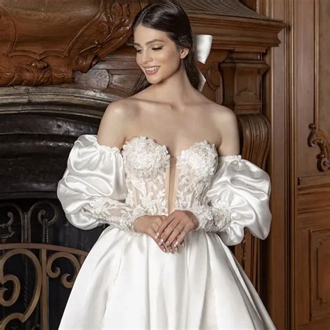 Sweetheart Lace Wedding Dress Custom Puff Sleeve Vestido For Women