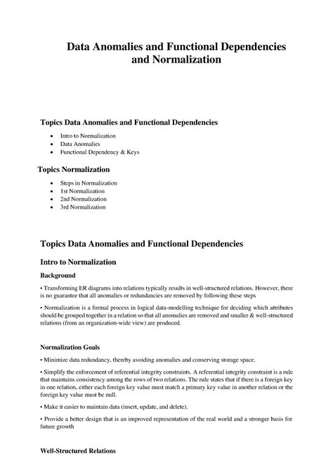 Data Anomalies And Functional Dependencies And Normalization Data