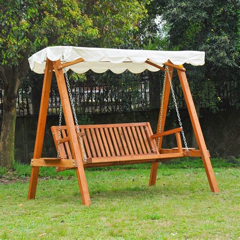 Outsunny Swing Chair 3 Seater Swinging Wooden Hammock Garden Seat