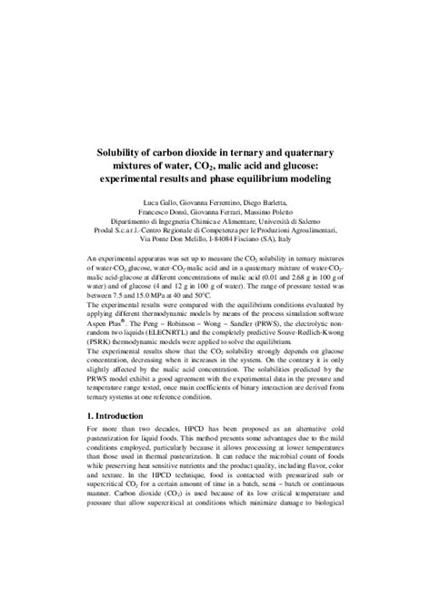 Pdf Solubility Of Carbon Dioxide In Ternary And Quaternary Mixtures