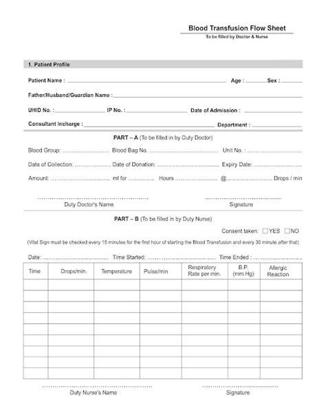 Health Adms Solutions Blood Transfusion Flow Sheet