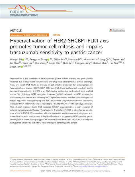 Hyperactivation Of HER2 SHCBP1 PLK1 Axis Promotes Tumor Cell Mitosis