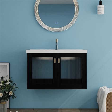 Ebern Designs Meuble lavabo simple 31 9 po avec plateau en céramique