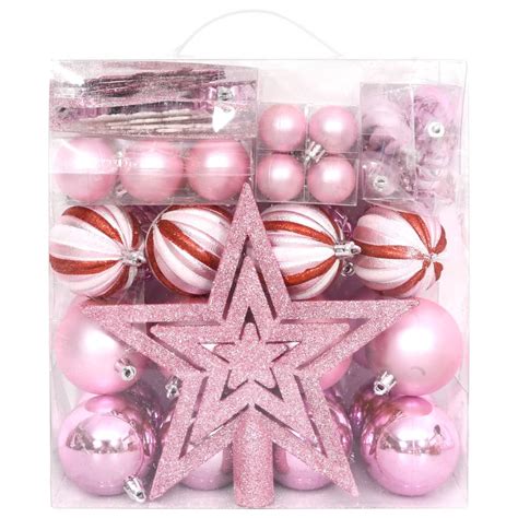 Ensemble De Boules De Noël 65 Pcs Rose Rouge Blanc