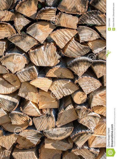 Cut Split Stacked Firewood For Winter Background Close Up Stock Photo