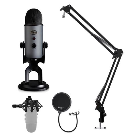 Blue Microphone Yeti Usb Microphone With Knox Shock Mount Stand And Pop Filter