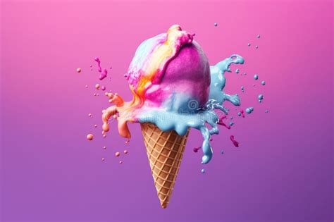 Illustration Showcasing An Ice Cream Cone With Vibrant Colors Melting Into A Creative Splash