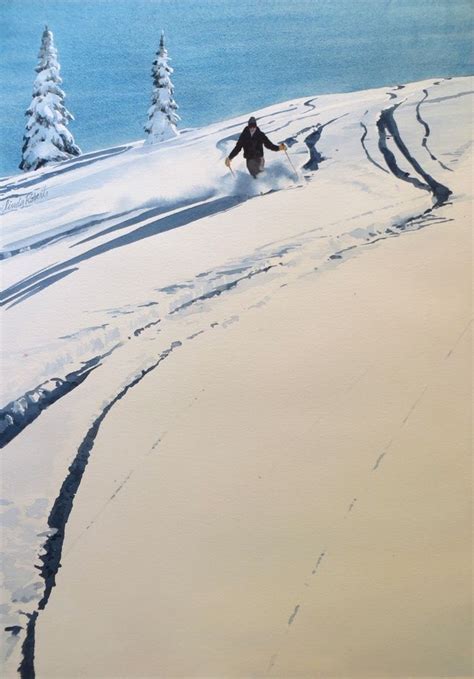 Over Easy Original Watercolor Ski Art Skiing Art Painting Snow