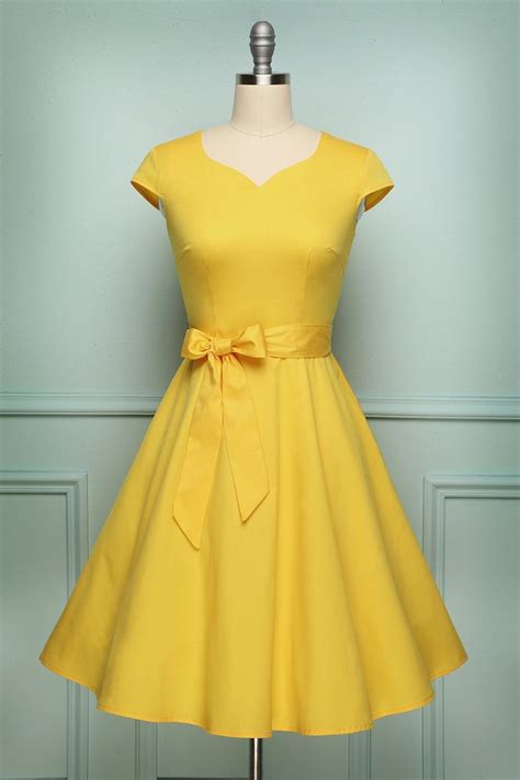 Solid Vintage 1950s Dress Yellow Vintage Dress Yellow Swing Dress