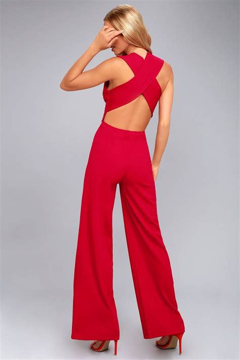 Thinking Out Loud Red Backless Jumpsuit Backless Jumpsuit Long Sleeve Lace Dress Cool Outfits