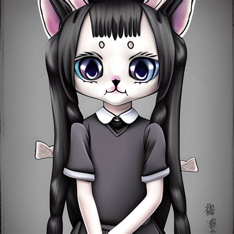 Gráfico De Estilo Anime Cute Fluffy Kitten Wednesday Addams · Creative