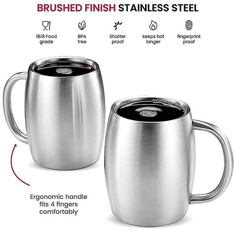 Stainless Steel Coffee Mugs With Lids Oz Double Walled Insulated