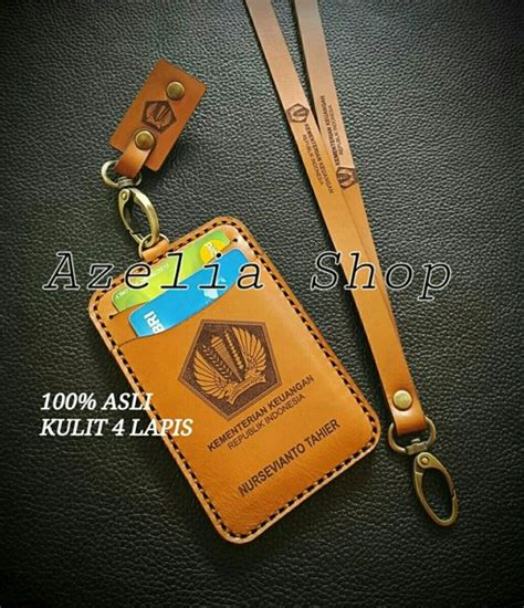 Jual Premium Leather Name Tag Tali Kulit Asli Id Card Holder Kulit Free