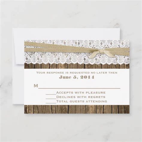 Rustic Wood And Lace Wedding Rsvp Card Zazzle