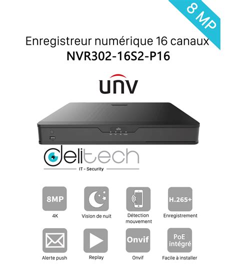 Enregistreur NVR 16 voies ip unv poe intégrée 4K 8MP uhd IP