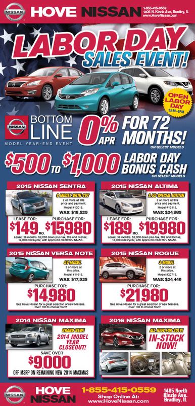 Hove Nissan Labor Day Newspaper Ad by 72 Advertising - 72 Advertising :: Internet Marketing ...