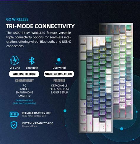 MACHENIKE K500 B61W Wireless Mechanical Keyboard 60 ANSI Layout Hot Swappable Tri Mode RGB