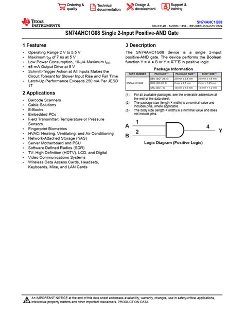 SN74AHC1G08 Datasheet Gate Equivalent Texas Instruments