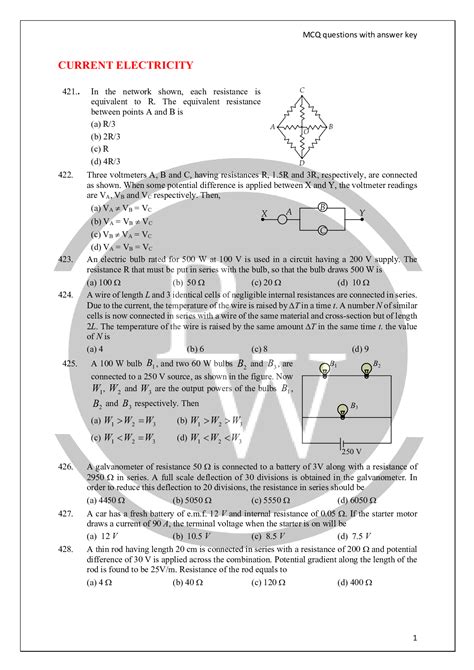 Current Electricity Questions Current Electricity Problems Physics