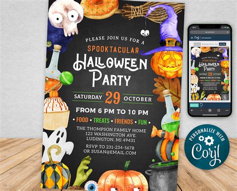 Editable Halloween Invitation Halloween Invite Editable Template ...