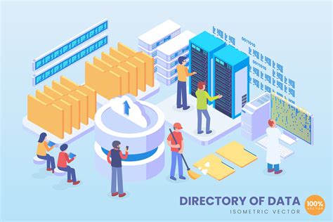 数据目录技术等距矢量科技懒人图库精选概念插画 Isometric Directory Of Data Technology Vector人人设计网