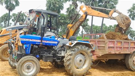 Jcb Cx Backhoe Fully Loading Mud To Tractor Sonalika Trolley Anloding