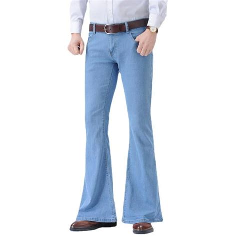 HAORUN Men Stretch Bell Bottom Jeans Denim Pants Vintage Low Rise ...