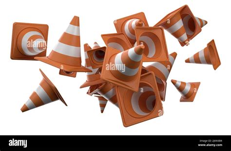 A D Rendering Of Traffic Cones Isolated On A White Background Stock