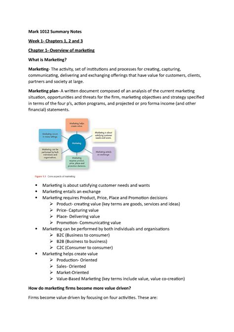 Mark 1012 Summary Notes - Mark 1012 Summary Notes Week 1- Chapters 1, 2