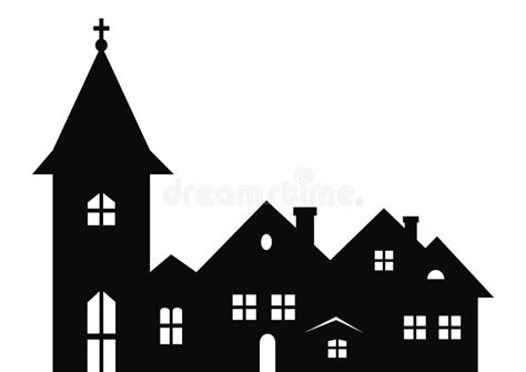 Church and Houses, Black Silhouette, Eps. Stock Vector - Illustration ...