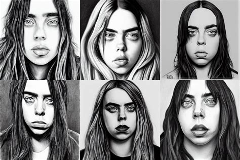 Portrait Of Billie Eilish Highly Detailed Monochrome Stable