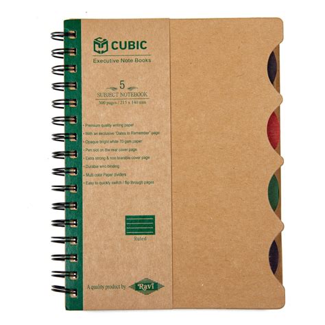 Cubic Eco Friendly 5 Subject Spiral Notebook For College Paper Size