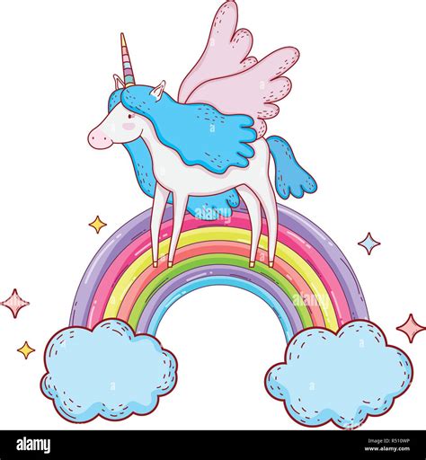 Lindo Unicornio Con Nubes Y Arcoiris Dise O Ilustraci N Vectorial