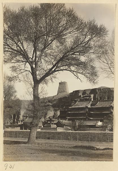 General View Of East End Of The Yun Gang Caves Showing Adobe Tower In