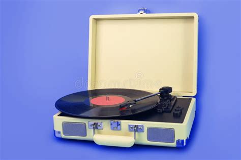 Vintage Vinyl Record Player Isolated on Blue Background Stock Image ...