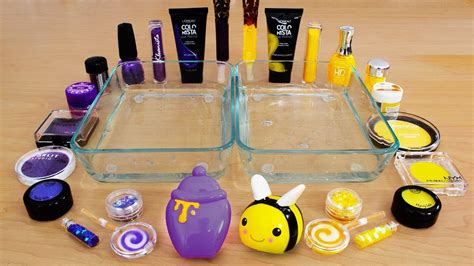 Purple Vs Yellow Mixing Makeup Eyeshadow Into Slime Special Series 109 Satisfying Slime Video